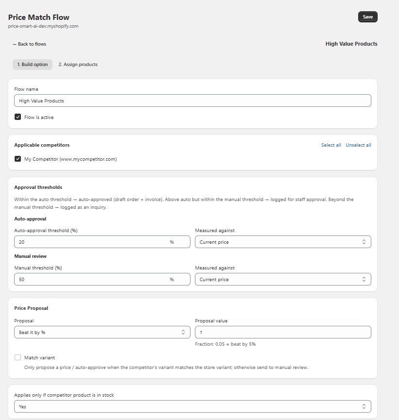 Build a price-match flow
